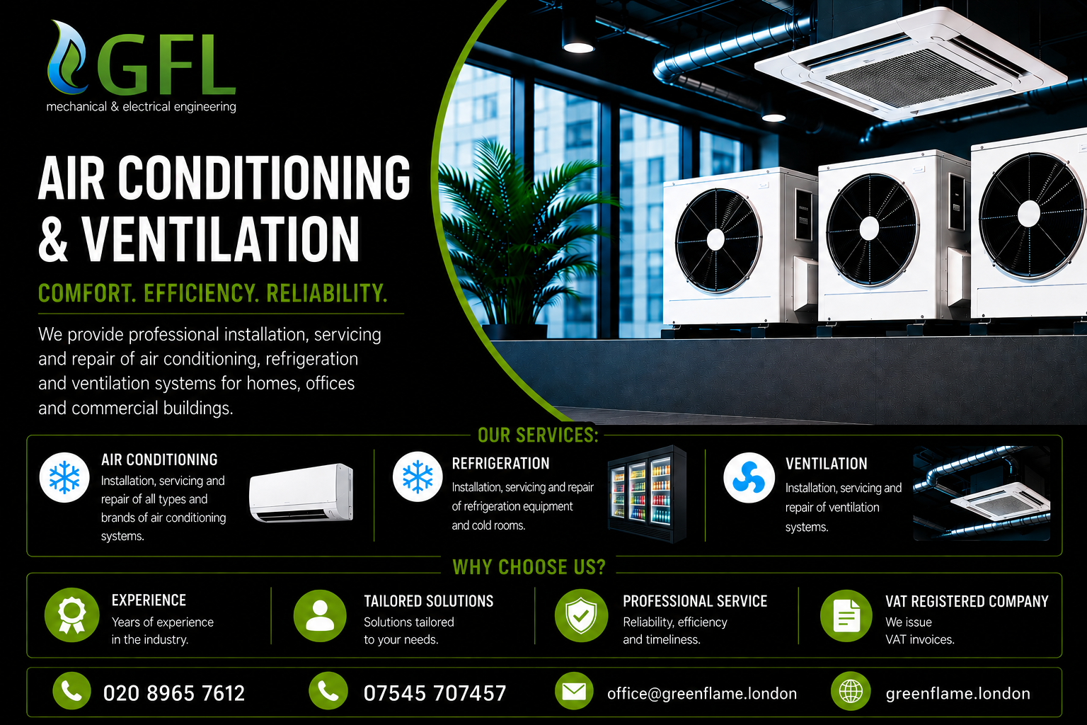 Air Conditioning and Ventilation Services in London | Green Flame London
